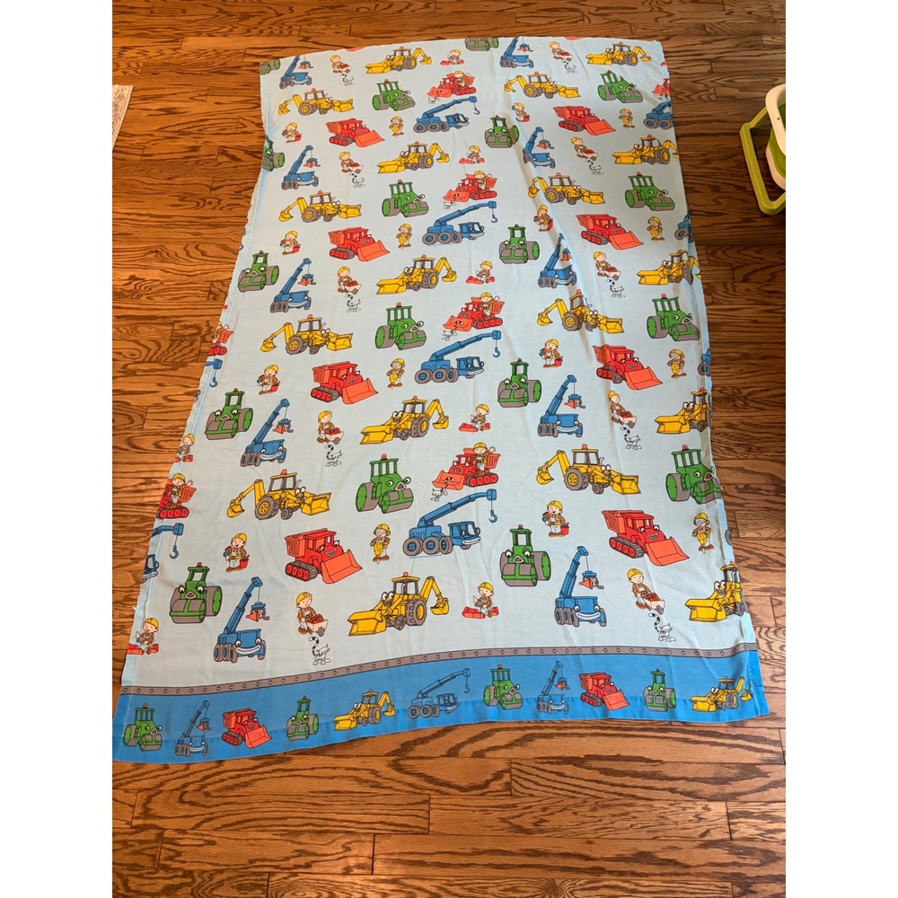 Vintage Bob the Builder Twin Flat Sheet 61x99 Construction Trucks Blue Bedding